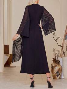 Stand Collar, Bell Sleeve Arabic Style Dress - Black - View 2