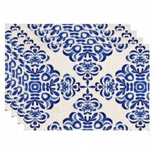 1 pieza Tapete de mesa con estampado floral retro azul, 4 piezas Individuales con estampado floral retro, adecuados para festivales, fiestas, cumpleaños, cenas, decoración de cocina y comedor, decoración del hogar y la habitación para todas las estaciones