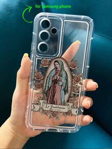 Funda para teléfono de mujer con estampado floral de la Virgen María. Funda transparente. Compatible con phone 1, 12, 13, 14, 15, 15 Pro, 15 Plus, 15 Pro Max, X, XS Max, 11 Pro, 12 Pro, 13 Pro y 14 Pro. 1 unidad. - Multicolor - Ver 4