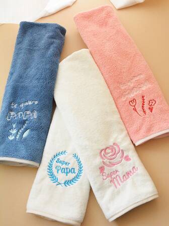 1pc, 35x75cm Soft Super Absorbent Coral Fleece Parents Birthday Gift Mother's Day Father's Day Towel Hand Towel Spanish Embroidery, Perfect For Bathroom Decor Home Decor Gift For Mom Dad Mama Papa