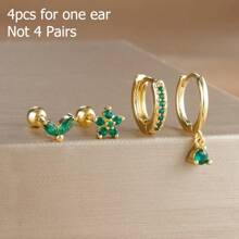 4 Stücke Ohrstecker Set mit Kubikzirkonia Sternblättern für Frauen, 18 Karat vergoldeter Edelstahl und Kupfer Ohrreifen Knorpel Schmuck