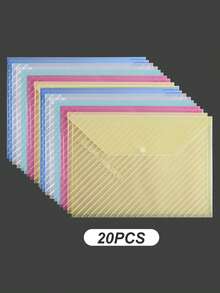 5 件/10 件/20 件透明白色/森绿色混合色/混合色斜条纹厚 PP 塑料 A4 文件夹，现代简约多用途防水防污按扣，返校/办公室文具文件夹，学校用品 - 混色斜紋 - 查看 17