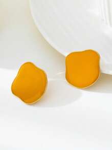 1 Pair Enamel Drip-Glaze Heart & Geometric Design Women Earrings, Minimalist Elegant Fashion Style, Suitable For Mother's Day Gift And Daily Wear