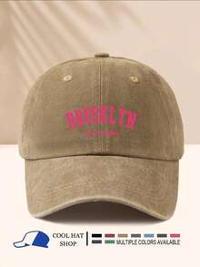 1pc Retro Pink Letter "Brooklyn" Printed Washed Baseball Cap, Vintage Hippie Hip Hop Curved Brim Sun Hat, Adjustable Unisex Snapback - Washed Cap - View 16