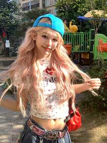 复古美式字母印花短袖T恤，性感修身短款圆领上衣 - 白色 - 查看 1