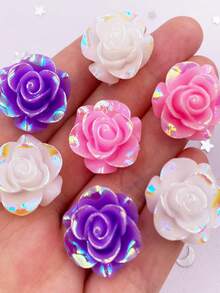 10Pcs Mixed AB Resin 20mm Rose Flat Back Flower Rhinestone Gemstone Scrapbook DIY Wedding Ornaments Applique Accessories Crafts Summer, School - Random mixed - View 1