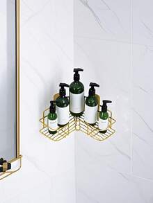 1 Estantería de esquina perforada para baño, estantería de almacenamiento de baño, estantería de almacenamiento del lavabo, estantería de almacenamiento del cuarto de ducha, estantería de almacenamiento de baño perforada - Dorado - Ver 4