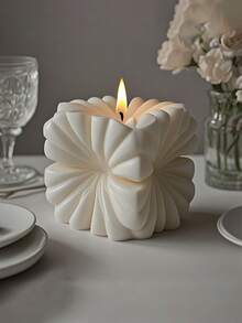 Asymmetrical Geometric Square Mold - Unique Wave Twisted Stripe Cube Candle Silicone Mold - Asymmetrical Geometric Design, DIY Craft Accessories, Wave Twisted Cube Mold - White - View 1