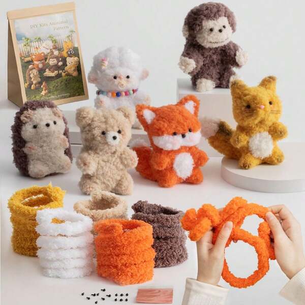 Handmade DIY Material Twist Rods Flexible Doll Material Pack Flannel Coral Velvet Chenille Felt Rods Cute Doll Miniature Animal Yak Bear Fox Shark Encrypted Versatile Bouquet Gift Keychain Art Projects Bedroom Pendant Decorations For Christmas Graduation Birthday