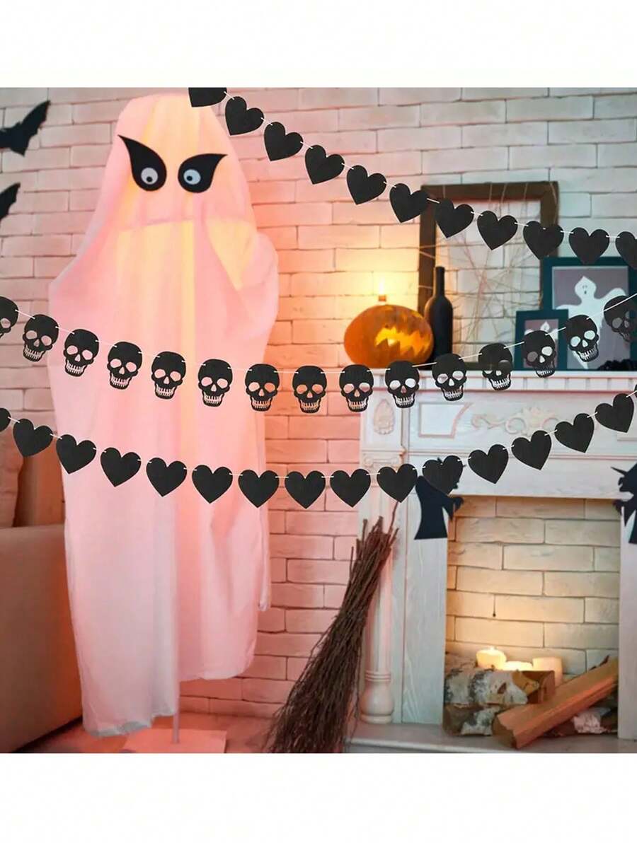 24 件黑色毡心形花环横幅，哥特式风格装饰，适合告别、婚礼、周年纪念、生日派对、情人节派对、房间、家居、墙壁、宿舍、母亲节、万圣节