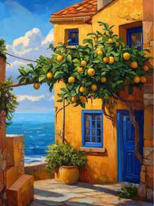 1pc Modern Scooter Landscape Posters Summer Italian Scooter In Front Of Coffee Prints Canvas Painting Wall Pictures Home Room Decor, Wall Art With Frame