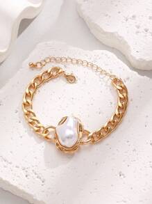2pcs Vintage Baroque Faux Pearl Bracelet And Necklace Set For Women, Elegant Style Suitable For Banquets, Holidays, Parties And Daily Wear
