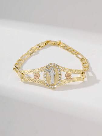  1 件时尚简约闪光手绘彩色圣母玛利亚和本尼迪克特手链，适合作为送给恋人、朋友、日常和节日穿着、祈祷的礼物