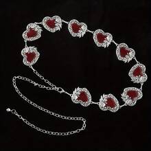 Women's Heart Print Metallic Waist Chain, Retro Silver & Gold Alloy Waist Belt, For Weddings, Holidays, And Everyday Wear - Gold - View 8