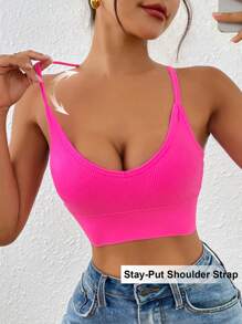 1 pièce Soutien-gorge sans dos à bretelles croisées, haute élasticité sans armature pour tous les jours. Soutien-gorge de sport sans couture à maintien moyen, dos nageur, respirant et confortable