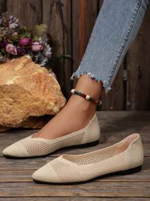 Women's New Spring/Summer Fashion Pointed Toe Color Block Patchwork Slip-On Flat Shoe, Comfortable Transparent Knit Mesh Bohemian Casual Versatile Flat Shoes