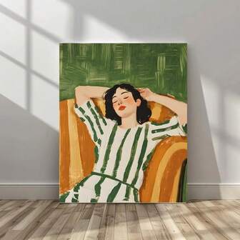 1st, Väggkonst, Moderna affischer, Stilleben Kvinna Vintage Väggkonst | Grön abstrakt kvinna oljemålning Print | Melankolisk sovrumsinredning, oinramad