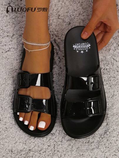 luofu New Fashion Women's Slippers, Outdoor Casual Double Buckle Sandals, Thick Sole EVA Material Comfortable Slippers, Indoor Non-Slip Slides, Leisure Slippers