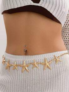 1pc Women Starfish Design Waist Chain, Sexy Bohemian Beach Bikini Body Jewelry