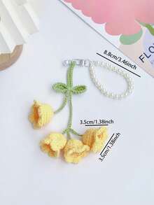1pc Handmade Crochet Lily Of The Valley Keychain With Pearl Chain, Boho Style Bag Charm, Decorative Pendant For Backpacks Or Bags, Unique Birthday Gift Or Party Favor, 22cm (8.66 Inches) Length, Floral Design In Pastel Colors, Crochet Flowers - Multicolor - View 13