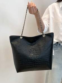 2025 New Simple Luxury Sense Large Capacity Tote Bag Niche Design Versatile Shoulder Commuter Bag - Black - View 3