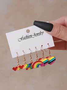 6pcs/Set Pride Month Earrings, Fashionable LGBT Rainbow Heart Shaped Earrings Set, Suitable For Men And Women, Great Gift For Friends And Girlfriends, Holiday Present