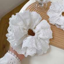 1pc White Elegant Lace Hollow Flower Scrunchie, Multilayered Stretchy Hair Accessory, Minimalist & Versatile For Daily Use Scrunchies Hair Ties Scrunchy Hair Ties