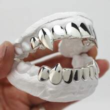 THATBOY 2pcs/Set Hip Hop Rapper Fashion Jewelry For Vampire Grillz 18K Golden Silvery Color Plated Braces Vampire Wolf Teeth Grills - Multicolor - View 8