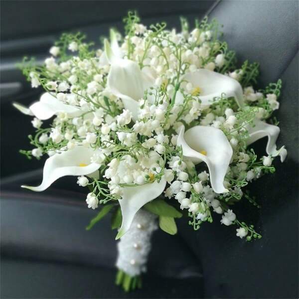 Brautstrauß Brautjungfern-Blumenstrauß mit echten Calla Lilien Künstliche Blumen Hochzeitsdekoration, Hochzeitsfotografie Requisiten Brautstrauß