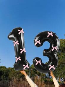 40 英寸粉色蝴蝶结装饰黑色数字 0-9 铝箔气球，粉色蝴蝶结装饰，适合生日派对、情人节、周年纪念、结婚求婚、圣诞节、新年装饰 - 黑色數字 - 查看 25