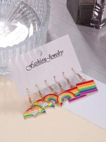 6pcs/Set Pride Month Earrings, Fashionable LGBT Rainbow Heart Shaped Earrings Set, Suitable For Men And Women, Great Gift For Friends And Girlfriends, Holiday Present