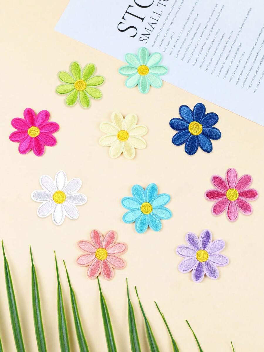 10pcs Daisy Shaped Iron-on Patch - White - View 1