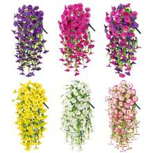 2 uds. De flores artificiales colgantes de gloria de la mañana, flores falsas para exteriores, hogar, jardín, plantas de Petunias colgantes de pared, decoración de boda - Blanco-2 piezas - Ver 4