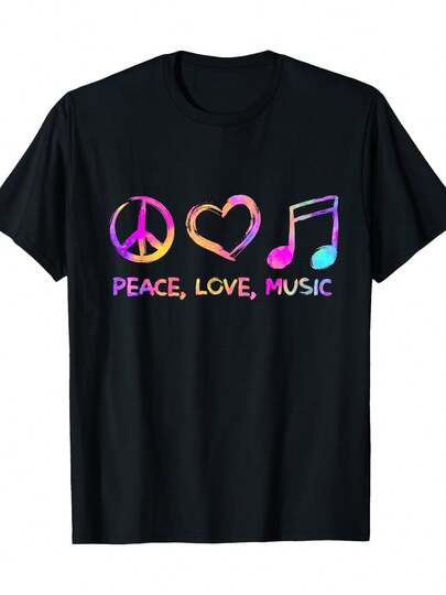 Peace Love Music Hippie Graphic T-Shirt - 100% Cotton 180gsm Black Tee With Vibrant Tie-Dye Design For Men & Women, Unisex Casual Wear For Festivals, Parties, Holidays & Everyday Use, Festival Attire |   Tiedye T-Shirt |   Cotton Tshirt, Hippie Clothes