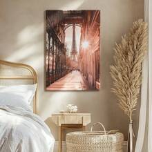 Arte digital de pared de la Torre Eiffel de París, impresión del atardecer de París, póster de la Torre Eiffel Francia, póster de viaje a Europa, impresión envuelta en lienzo con marco para pared, impresiones vintage póster decorativo para sala, dormitorio, oficina, incluye herrajes para colgar - Enmarcado, Vertical - Lienzo enmarcado - Ver 8