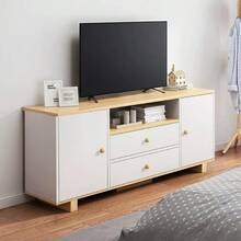 Mueble para TV con 2 Cajones y 2 Gabinete, Simple Centro Entretenimiento TV, Muebles Televisión con Estantes de Almacenamiento Abiertos de hasta 55 Pulgadas, Apto Salón y Dormitorio (Color madera) - Color madera - Ver 7