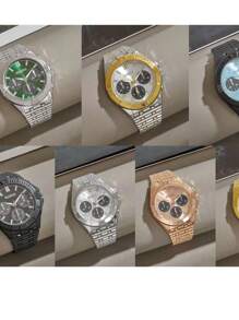 Relógio Casual Masculino com Mostrador Colorido, Design de Panda de 3 Olhos, com Pulseira de Aço e Movimento de Quartzo para Tempos Precisos