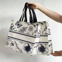 15pcs/Premium Retro Flower Covered Non-Woven Fabric Tote Bag, Clothing Store Shopping Bag, Clothing Gift Bag Summer Cooling,Beach,Travel
