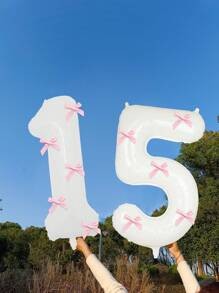 40" roze strikdecoratie witte cijfers folie ballonnen 0-9, roze strikdecoratie, geschikt voor verjaardagsfeestjes, Valentijnsdag, jubileum, bruiloft, Kerstmis, nieuwjaarsdecoratie