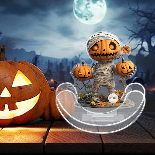 2D Flat - 1 Piece Halloween Pumpkin Mummy Decoration Ornaments - Tumbler Series Acrylic With Base Shaking Home Decoration - Halloween Party Celebration Decoration - Suitable For Halloween, Birthday, Thanksgiving Gifts - Perfect Gift For Family And Friends