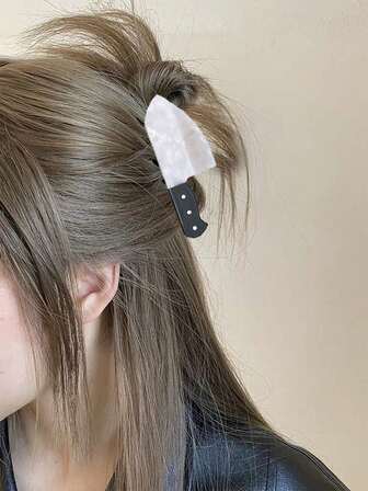 قطعة واحدة من مشابك الشعر الفريدة بتصميم سكين واقعي للبنات، مشبك شعر للذيل، إكسسوارات شعر مميزة للاستخدام اليومي والحفلات وعيد الميلاد والهالوين والشكر، هدية إبداعية