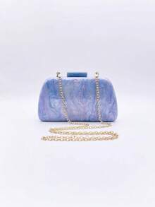 Blue Acrylic Clutch Bag With Glitter Accent, Hard Box Purse Suitable For Wedding, Party, Prom, Formal Dress, Crossbody - Baby Blue - View 8