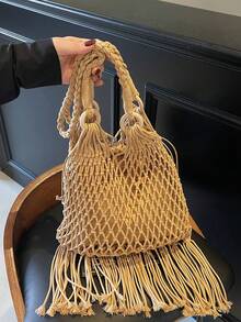 Newly Straw Woven Crossbody Bag For Women, Small Niche Shoulder Bag For Beach, Fashion Envelope Bag, Versatile Ins Coastal Vacation Beach Bag - Khaki - View 2