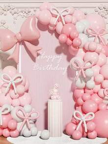 1set Birthday Decorations Bow Pink And White Balloon Arch Kit Include Bow Balloon Light Pink White Bow Balloons For Pink Bow Birthday Party Decorations - Multicolor - View 1
