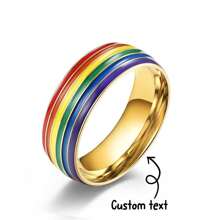 1 Peça Anel de Aço Titanium Elemento do Arco-íris Personalizado, Anel Exclusivo e Pessoal Revestido de Resina, Presente para Namorado/Namorada, Presente de Aniversário/Memorável, Presente da Moda, Presente do Mês do Orgulho, Gravado a Laser