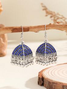 1 par de brincos elegantes estilo jhumka, estilo boêmio, em formato de pirâmide, com strass, brincos simples em formato de cone, com borla prateada, adequados para uso diário feminino, festivais, casamentos e festas