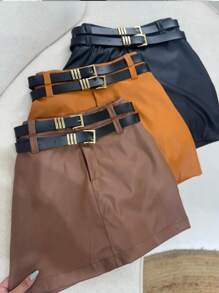 SHORT SAIA DE COURO COM CINTO DUPLO