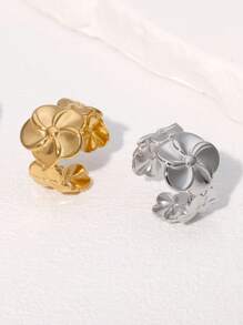 1 pieza Anillo de acero inoxidable con forma de flor abierta, simple y minimalista, versátil para uso diario, fiestas y citas de mujeres