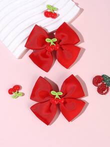 2pcs Kids Cherry Blossom Bow Braided Hair Clips, Perfect For Spring, Gift - Multicolor - View 4