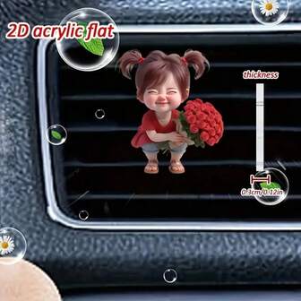 1 件/2 件可爱玫瑰女孩卡通汽车出风口夹饰，香薰汽车内饰装饰，2D 亚克力豪华卡通装饰礼品，时尚汽车内饰配件，夹式空气清新剂 - 亚克力香薰扩散器